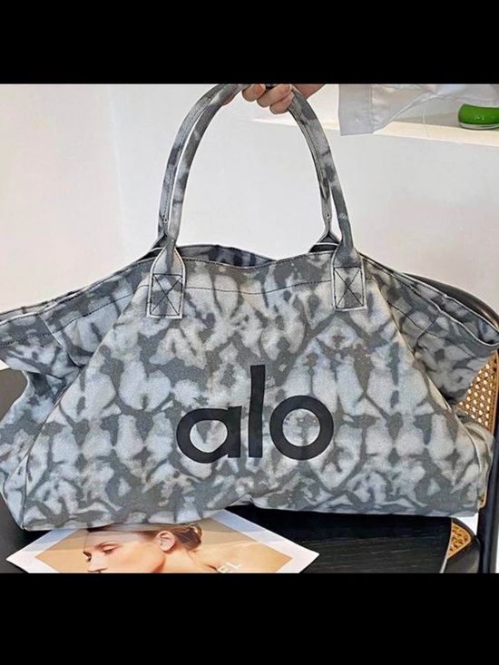 ALO Yoga Handbags - ALO Yoga Grey Tie-Dye Tote Bag with Black Logo